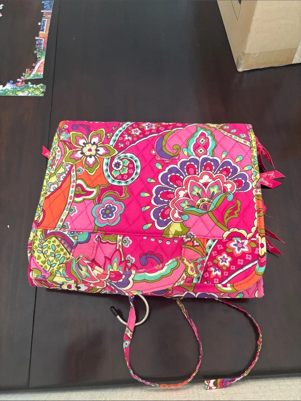 Vera Bradley Pink Floral Paisley Hanging Makeup Organizer
